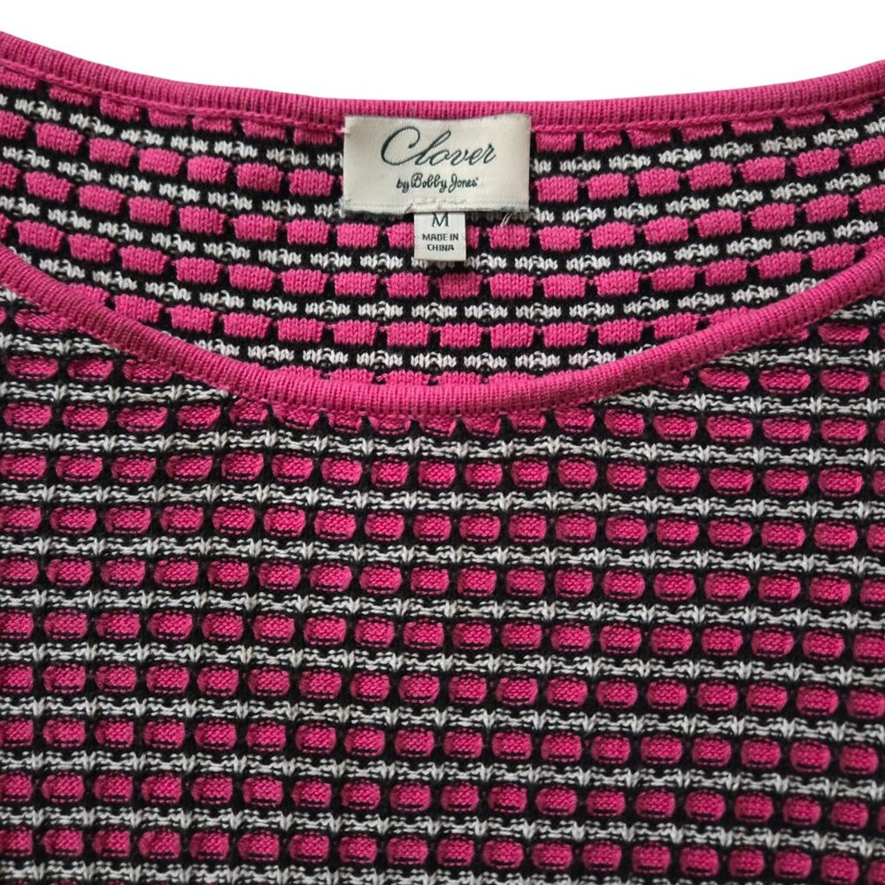 Clover by Bobby Jones Women Silk Cotton 3/4 Sleeve Pullover Sweater M Pink Black